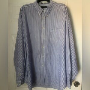 Tommy Hilfiger Golf Blue & White Striped Button Down Shirt 100% Cotton Size XXL